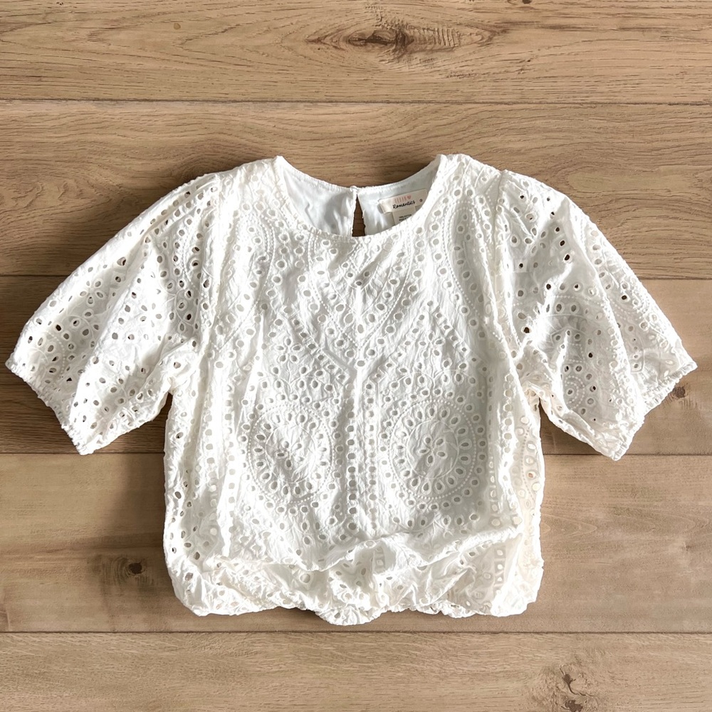 White Cotton Eyelet Bubble Hem Blouse